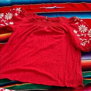Kate and same Red Floral Embroidered Women's Top
